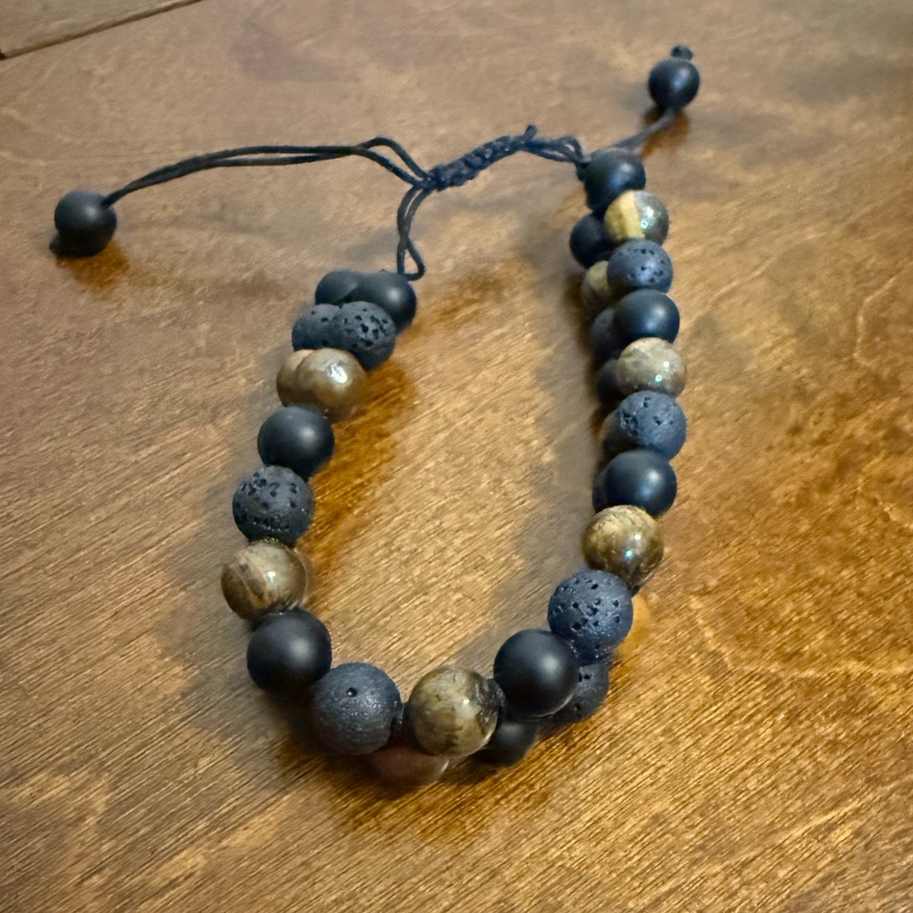 Obsidian / Volcano Stone Adjustable Rope Bracelet